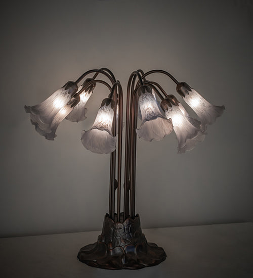 24" High Gray Tiffany Pond Lily 10 Light Table Lamp