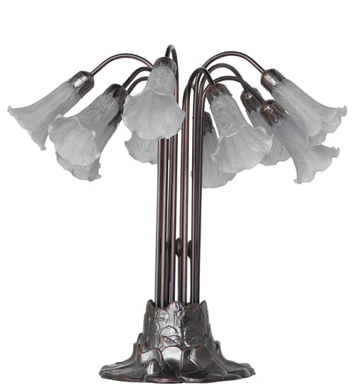 24" High Gray Tiffany Pond Lily 10 Light Table Lamp