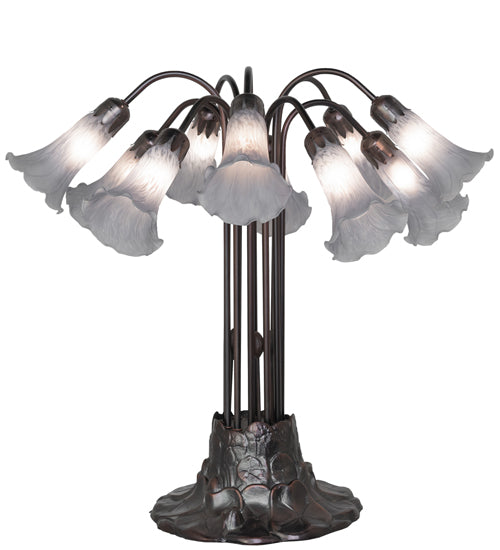 24" High Gray Tiffany Pond Lily 10 Light Table Lamp