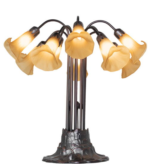 24" High Amber Tiffany Pond Lily 10 Light Table Lamp