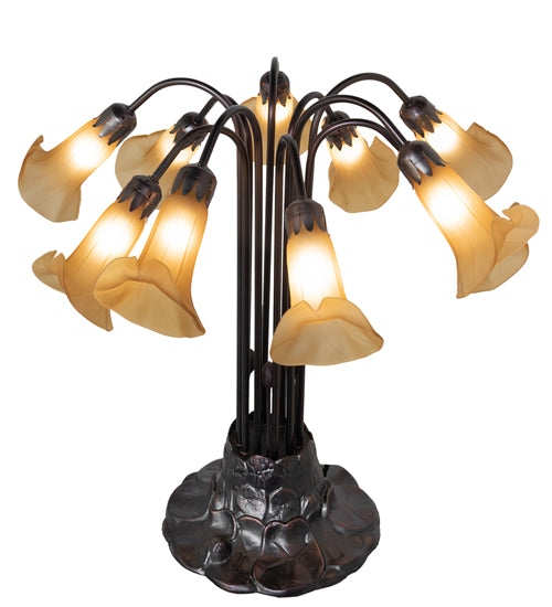 24" High Amber Tiffany Pond Lily 10 Light Table Lamp