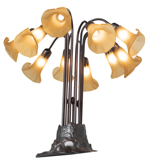 24" High Amber Tiffany Pond Lily 10 Light Table Lamp