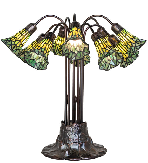 24" High Stained Glass Pond Lily 10 Light Table Lamp