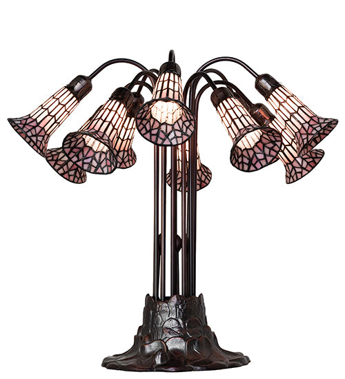 24" High Stained Glass Pond Lily 10 Light Table Lamp