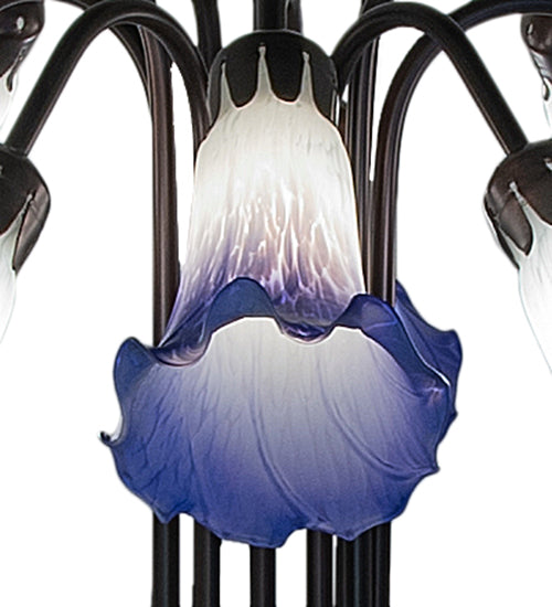 24" High Blue/White Tiffany Pond Lily 10 Light Table Lamp