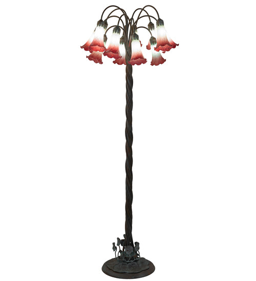 61" High Pink/White Tiffany Pond Lily 12 Light Floor Lamp