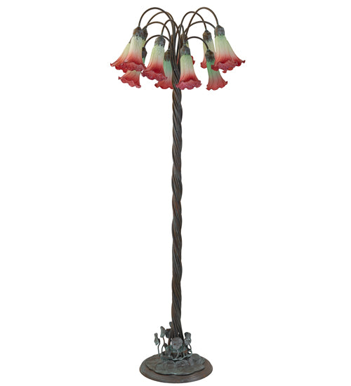 61" High Pink/White Tiffany Pond Lily 12 Light Floor Lamp