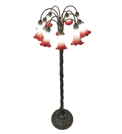 61" High Pink/White Tiffany Pond Lily 12 Light Floor Lamp