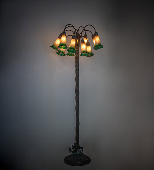 61" High Amber/Green Tiffany Pond Lily 12 Light Floor Lamp