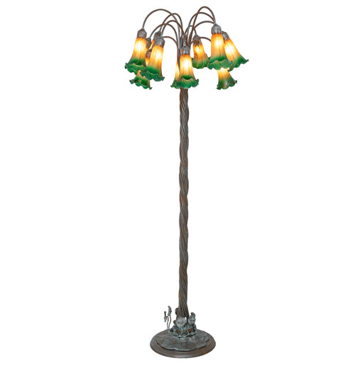 61" High Amber/Green Tiffany Pond Lily 12 Light Floor Lamp