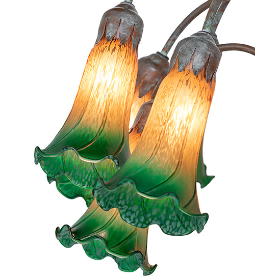 61" High Amber/Green Tiffany Pond Lily 12 Light Floor Lamp