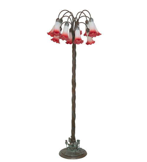 61" High Pink/White Tiffany Pond Lily 12 Light Floor Lamp