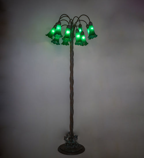 61" High Green Tiffany Pond Lily 12 Light Floor Lamp