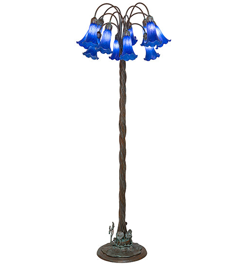 61" High Blue Tiffany Pond Lily 12 Light Floor Lamp