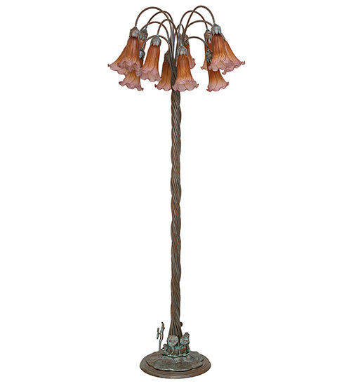 61" High Amber/Purple Tiffany Pond Lily 12 Light Floor Lamp