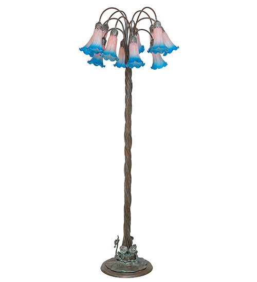 61" High Pink/Blue Tiffany Pond Lily 12 Light Floor Lamp