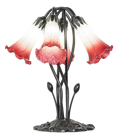 16" High Red/Seafoam Tiffany Pond Lily 5 Light Table Lamp