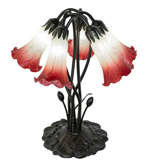 16" High Red/Seafoam Tiffany Pond Lily 5 Light Table Lamp