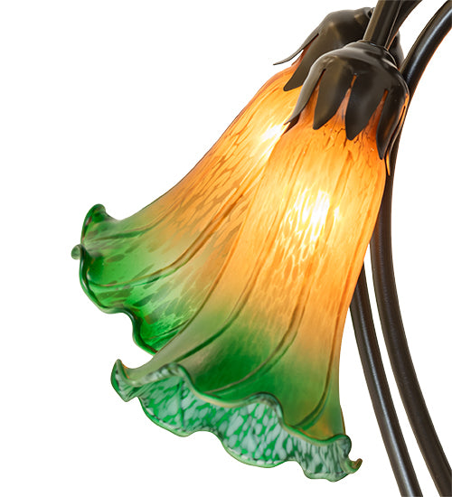 16" High Amber/Green Tiffany Pond Lily 5 Light Table Lamp