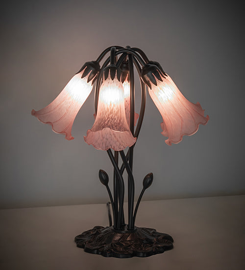 16" High Pink Tiffany Pond Lily 5 Light Table Lamp