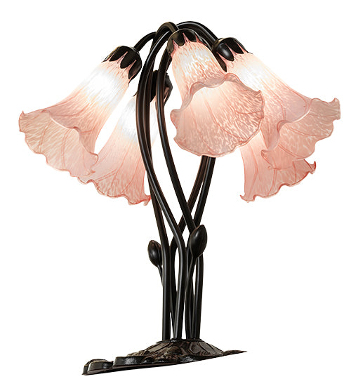 16" High Pink Tiffany Pond Lily 5 Light Table Lamp