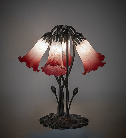 16" High Pink/White Tiffany Pond Lily 5 Light Table Lamp