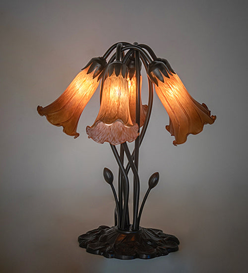 16" High Amber Tiffany Pond Lily 5 Light Table Lamp