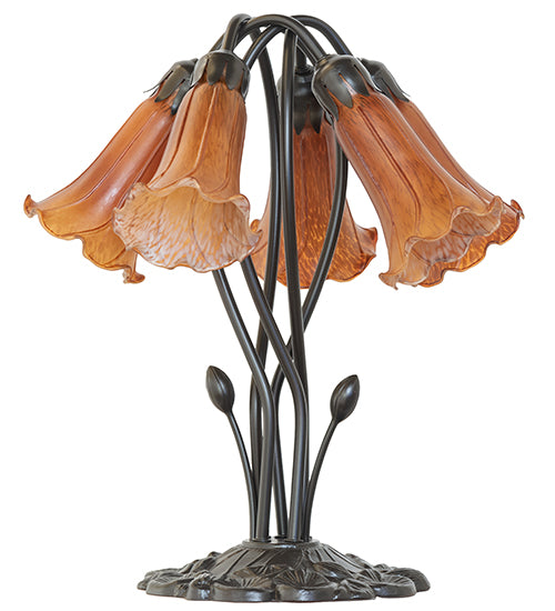 16" High Amber Tiffany Pond Lily 5 Light Table Lamp