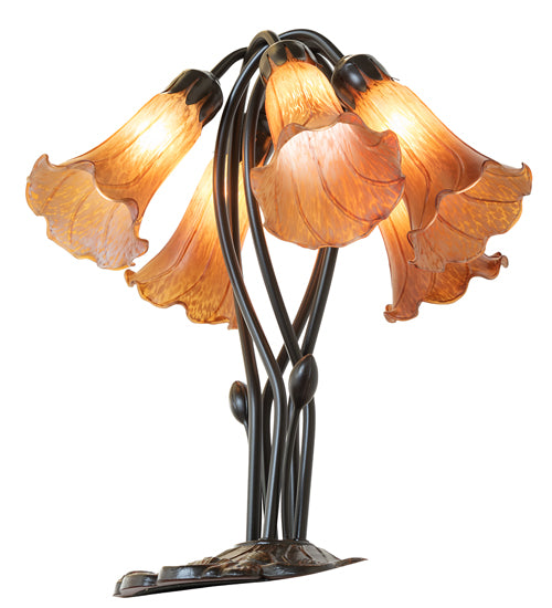 16" High Amber Tiffany Pond Lily 5 Light Table Lamp