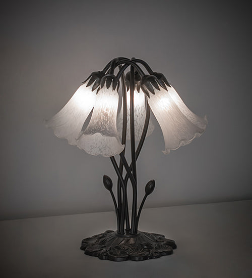 16" High White Tiffany Pond Lily 5 Light Table Lamp