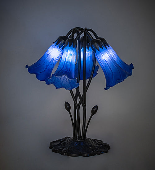 16" High Blue Tiffany Pond Lily 5 Light Table Lamp