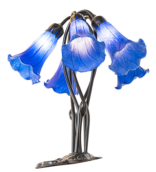 16" High Blue Tiffany Pond Lily 5 Light Table Lamp