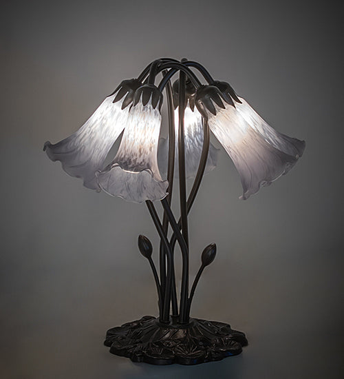 16" High Gray Tiffany Pond Lily 5 Light Table Lamp