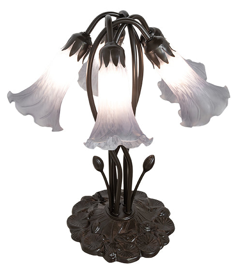 16" High Gray Tiffany Pond Lily 5 Light Table Lamp