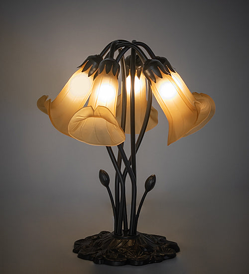 16" High Amber Tiffany Pond Lily 5 Light Table Lamp