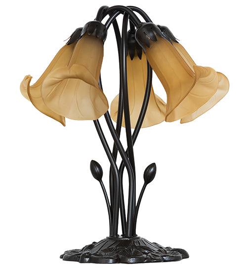 16" High Amber Tiffany Pond Lily 5 Light Table Lamp