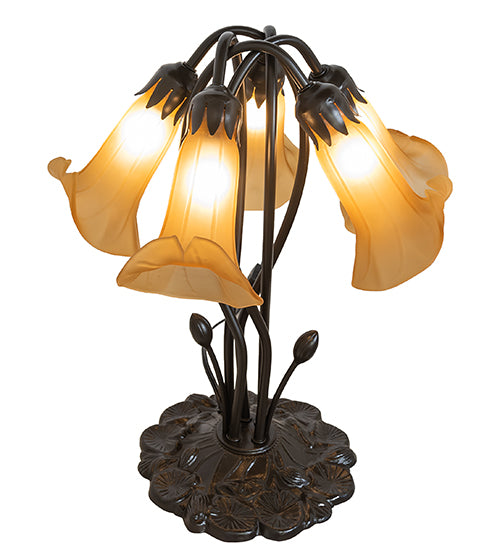 16" High Amber Tiffany Pond Lily 5 Light Table Lamp