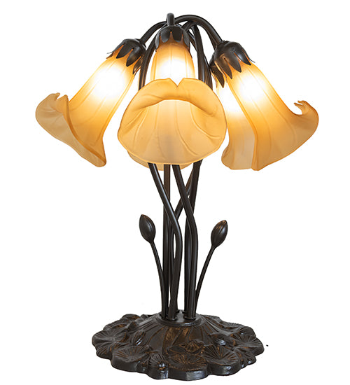 16" High Amber Tiffany Pond Lily 5 Light Table Lamp