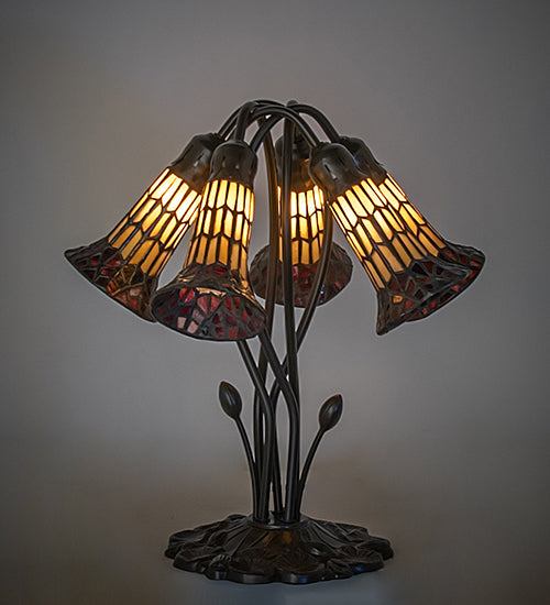 16" High Stained Glass Pond Lily 5 Light Table Lamp