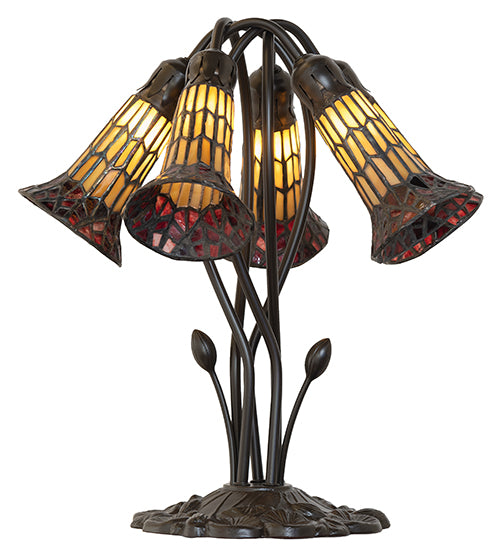 16" High Stained Glass Pond Lily 5 Light Table Lamp