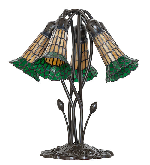 16" High Stained Glass Pond Lily 5 Light Table Lamp