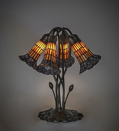 16" High Stained Glass Pond Lily 5 Light Table Lamp