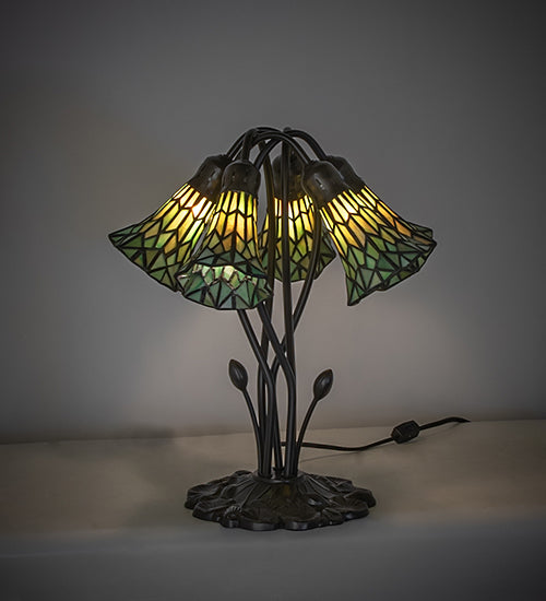 16" High Stained Glass Pond Lily 5 Light Table Lamp