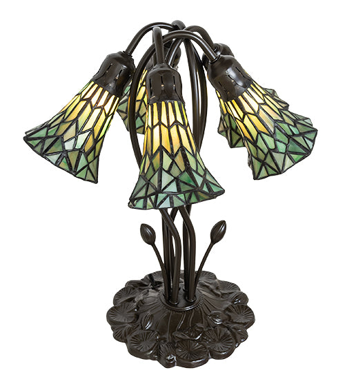 16" High Stained Glass Pond Lily 5 Light Table Lamp