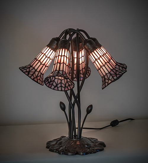 16" High Stained Glass Pond Lily 5 Light Table Lamp