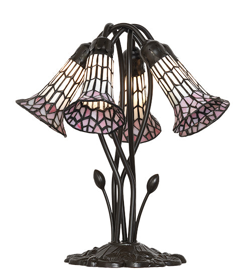 16" High Stained Glass Pond Lily 5 Light Table Lamp