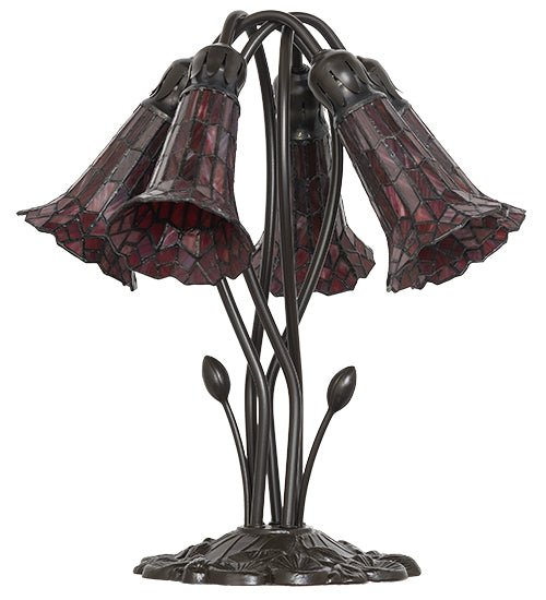 16" High Stained Glass Pond Lily 5 Light Table Lamp