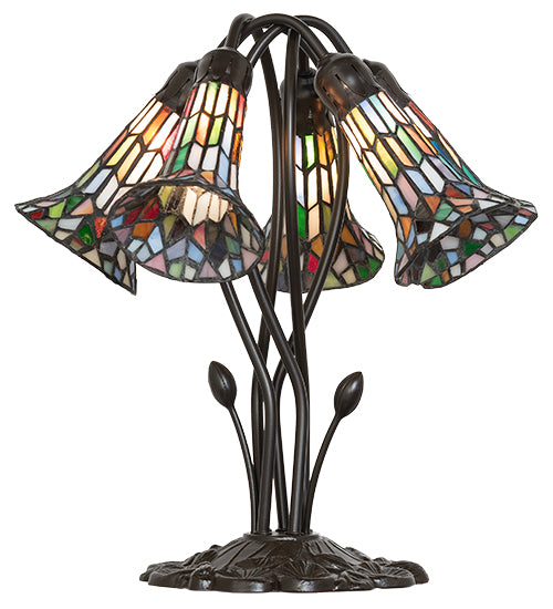 16" High Stained Glass Pond Lily 5 Light Table Lamp