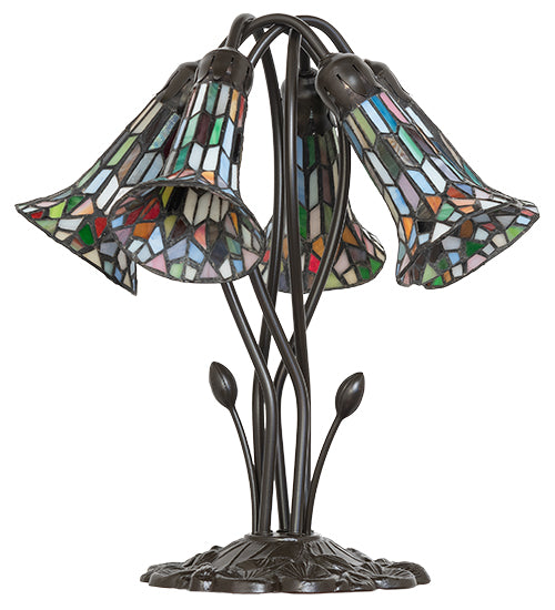 16" High Stained Glass Pond Lily 5 Light Table Lamp