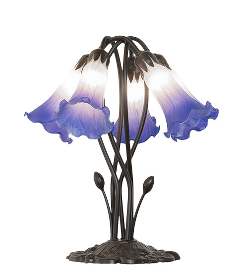 16" High Blue/White Tiffany Pond Lily 5 Light Table Lamp